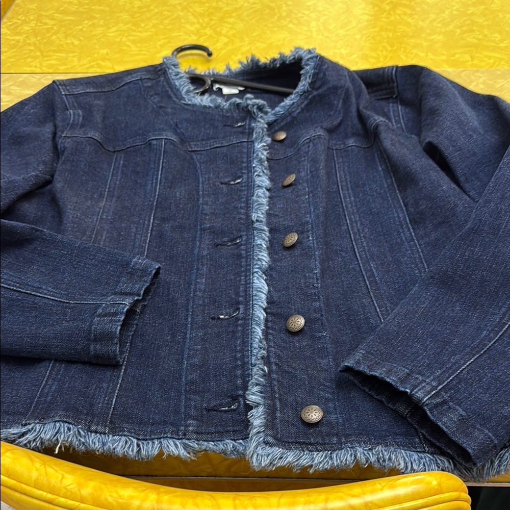 Coldwater Creek Frayed Denim Jean Jacket